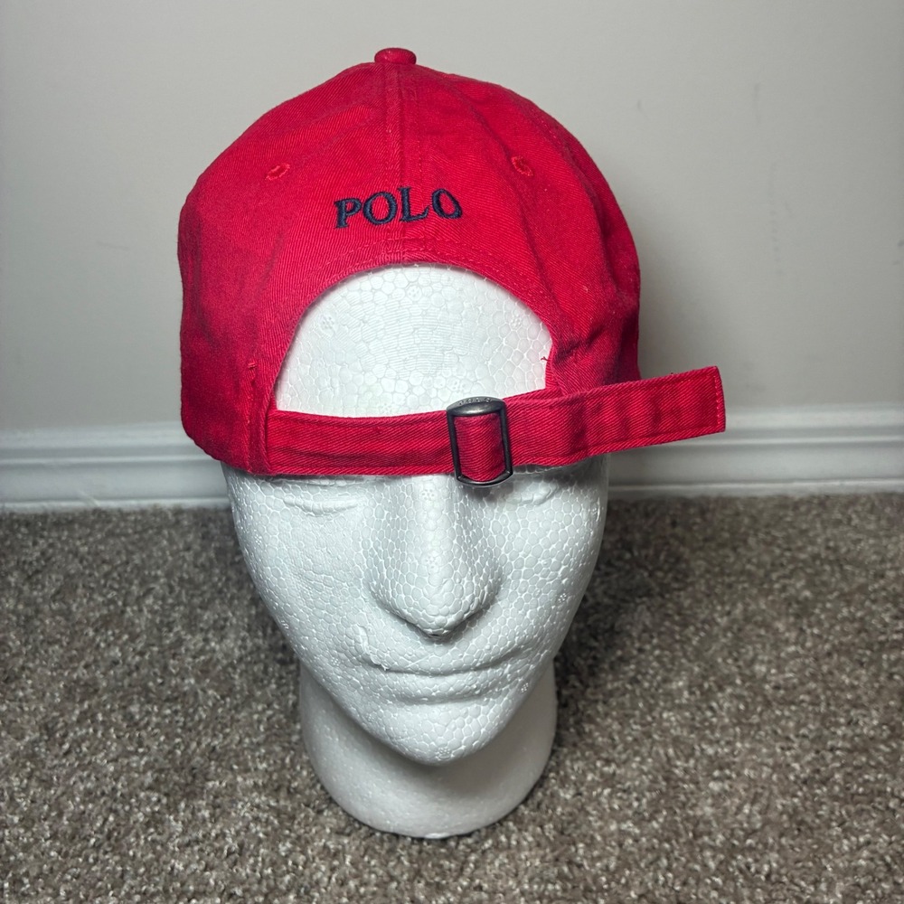 Polo Ralph Lauren Hat OSFA Red Adjustable Buckle Strap Preppy Cotton Ball Cap - Picture 4 of 8